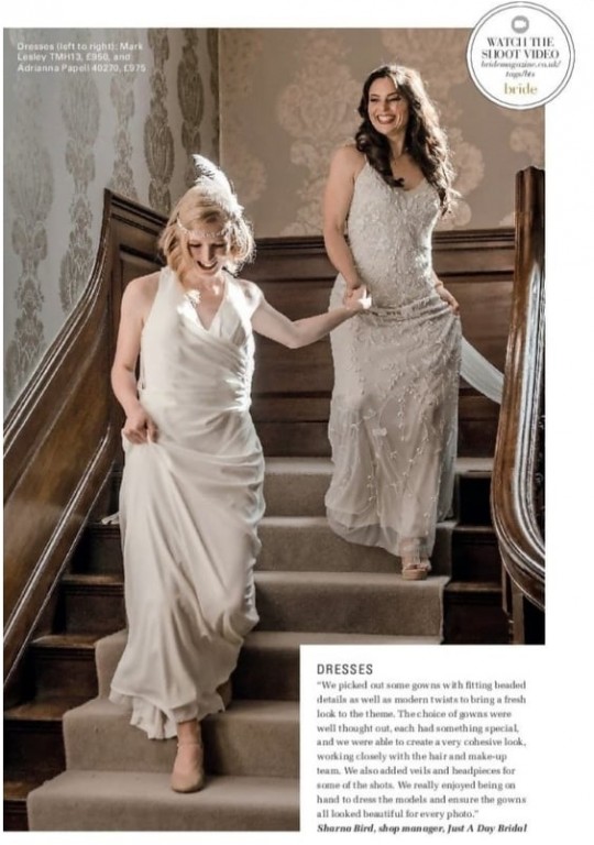 Undercover Glamour hair extensions, stick on bras and lashes featuring in Bride Magazine for their 1920s inspired bridal photoshoot