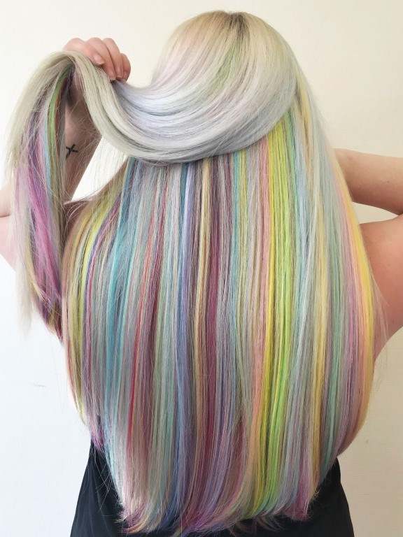 Rainbow hair, clip in hair extensions