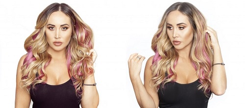Coloured hair extension pieces pink hair