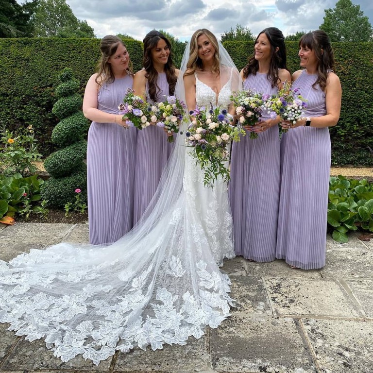 bride and bridesmaids colour ideas - lilac bridesmaid dresses, and hair style ideas