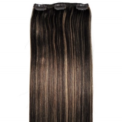 #4/18 Dark Brunette with Golden Blonde Highlights - Clip in Hair Piece